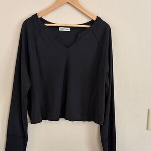 Charlotte Avery Black Long-Sleeve V-Neck Notch Tee. Never Worn. New without Tags